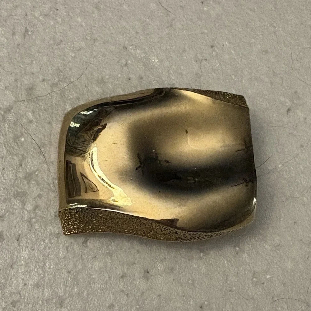 VTG 70s Gold Tone Abstract Wave Belt Buckle Textured Sculptural Retro Glam Disco